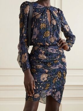 Veronica Beard Peppa Floral Metallic Silk Ruched Mini Dress Women's Size 8 Event